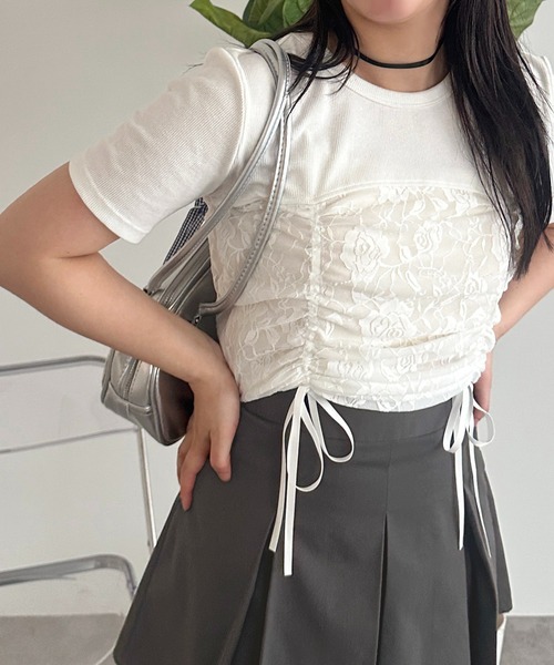 apres jour mignon(アプレジュールミニョン)の「【apres jour mignon】シアーレースドロスト切り替えリブTシャツ【ZOZOTOWN限定アイテム】(Tシャツ/カットソー・レディース・ブラック/オフホワイト/チャコールグレー/ナチュラル/ブラック系その他・フリー/X-LARGE)」の3枚目の写真