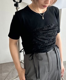 apres jour mignon（アプレジュールミニョン）の「【apres jour mignon SOIE】シアーレースドロスト切り替えリブTシャツ【ZOZOTOWN限定アイテム】（Tシャツ/カットソー）」