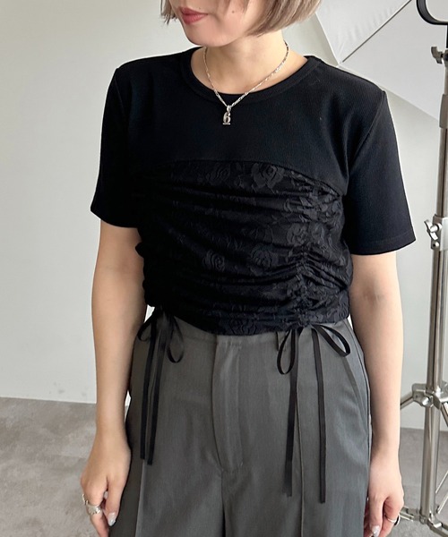 apres jour mignon(アプレジュールミニョン)の「【apres jour mignon】シアーレースドロスト切り替えリブTシャツ【ZOZOTOWN限定アイテム】(Tシャツ/カットソー・レディース・ブラック/オフホワイト/チャコールグレー/ナチュラル/ブラック系その他・フリー/X-LARGE)」の16枚目の写真