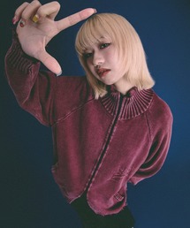 【BADBOY】PIGMENT DYED LOGO JQD DAMAGE F/Z KNIT / 【バッドボーイ】ピグメントロゴダメージローゲージジップニット