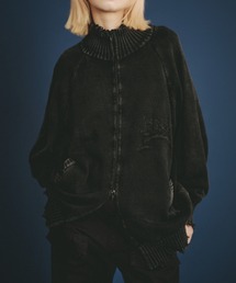 【BADBOY】PIGMENT DYED LOGO JQD DAMAGE F/Z KNIT / 【バッドボーイ】ピグメントロゴダメージローゲージジップニット