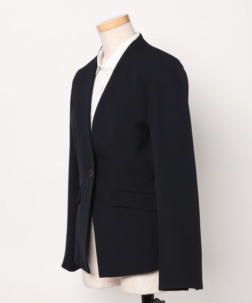 m.f.エディトリアル レディース ストレッチ ウォッシャブル カラーレスジャケット 紺(セットアップ可能)(スーツジャケット)|m.f.editorial(エムエフエディトリアル) m.f.エディトリアル レディース ストレッチ ウォッシャブル カラーレスジャケット 紺(セットアップ可能)(スーツジャケット)|m.f.editorial(エムエフエディトリアル)