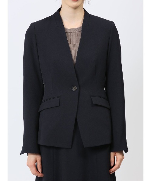 m.f.エディトリアル レディース ストレッチ ウォッシャブル カラーレスジャケット 紺(セットアップ可能)(スーツジャケット)|m.f.editorial(エムエフエディトリアル) m.f.エディトリアル レディース ストレッチ ウォッシャブル カラーレスジャケット 紺(セットアップ可能)(スーツジャケット)|m.f.editorial(エムエフエディトリアル)