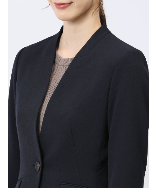 m.f.エディトリアル レディース ストレッチ ウォッシャブル カラーレスジャケット 紺(セットアップ可能)(スーツジャケット)|m.f.editorial(エムエフエディトリアル) m.f.エディトリアル レディース ストレッチ ウォッシャブル カラーレスジャケット 紺(セットアップ可能)(スーツジャケット)|m.f.editorial(エムエフエディトリアル)