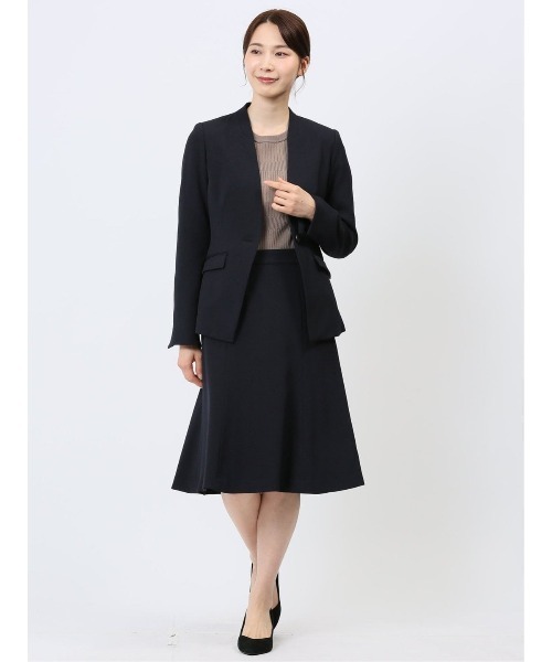 m.f.エディトリアル レディース ストレッチ ウォッシャブル カラーレスジャケット 紺(セットアップ可能)(スーツジャケット)|m.f.editorial(エムエフエディトリアル) m.f.エディトリアル レディース ストレッチ ウォッシャブル カラーレスジャケット 紺(セットアップ可能)(スーツジャケット)|m.f.editorial(エムエフエディトリアル)