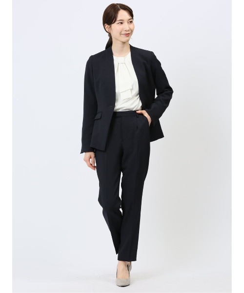 m.f.エディトリアル レディース ストレッチ ウォッシャブル カラーレスジャケット 紺(セットアップ可能)(スーツジャケット)|m.f.editorial(エムエフエディトリアル) m.f.エディトリアル レディース ストレッチ ウォッシャブル カラーレスジャケット 紺(セットアップ可能)(スーツジャケット)|m.f.editorial(エムエフエディトリアル)
