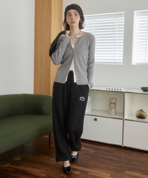 ANGIE（アンジー）の「ワンポイント刺繍 裏毛 スウェットパンツ（スウェットパンツ・レディース・杢グレー/ブラック/ホワイト/ライトグレー/ネイビー・MEDIUM/LARGE）」の3枚目の写真