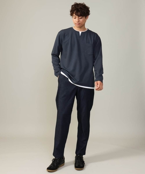 a.v.v(アーヴェヴェ)の「【きれいめで楽チン】キーネックフェイクレイヤードセミワイドカットソー(Tシャツ/カットソー・メンズ・ネイビー/ブラック/ボルドー・48/50/46/44)」の13枚目の写真