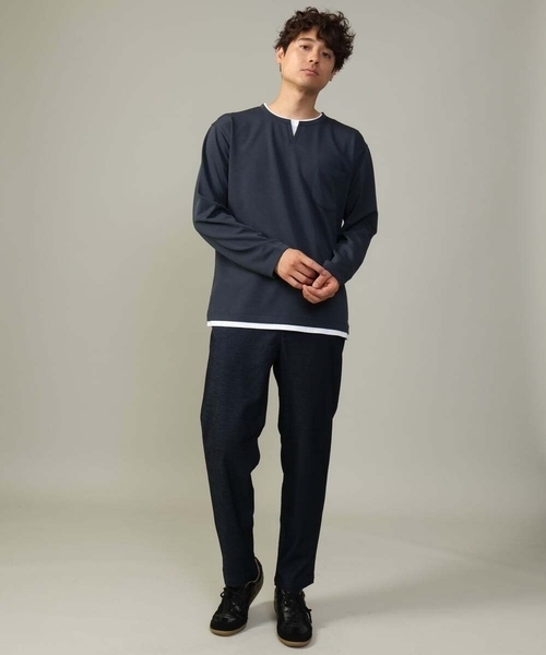 a.v.v(アーヴェヴェ)の「【きれいめで楽チン】キーネックフェイクレイヤードセミワイドカットソー(Tシャツ/カットソー・メンズ・ネイビー/ブラック/ボルドー・48/50/46/44)」の14枚目の写真