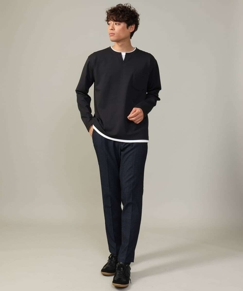 a.v.v(アーヴェヴェ)の「【きれいめで楽チン】キーネックフェイクレイヤードセミワイドカットソー(Tシャツ/カットソー・メンズ・ネイビー/ブラック/ボルドー・48/50/46/44)」の16枚目の写真