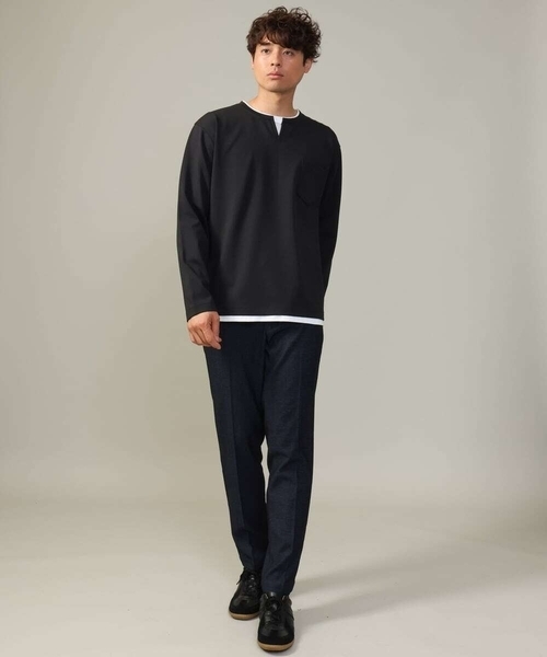 a.v.v(アーヴェヴェ)の「【きれいめで楽チン】キーネックフェイクレイヤードセミワイドカットソー(Tシャツ/カットソー・メンズ・ネイビー/ブラック/ボルドー・48/50/46/44)」の17枚目の写真