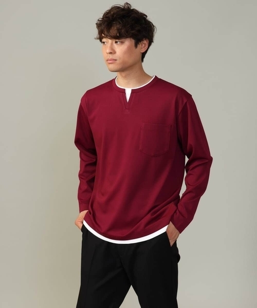 a.v.v(アーヴェヴェ)の「【きれいめで楽チン】キーネックフェイクレイヤードセミワイドカットソー(Tシャツ/カットソー・メンズ・ネイビー/ブラック/ボルドー・48/50/46/44)」の20枚目の写真