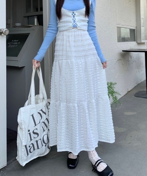Achic(アシック)の「切り替えレースフレアロング丈スカート(スカート・レディース・ホワイト/アイボリー/ブラック・M)」の15枚目の写真