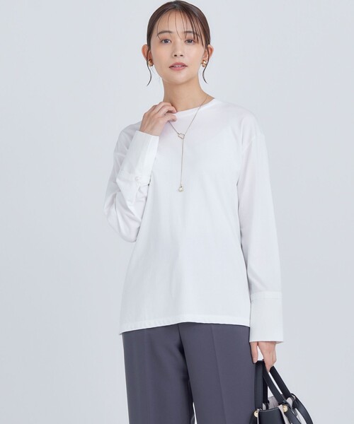 組曲(クミキョク)の「コットンベア天竺 カフス袖ロングTシャツ(Tシャツ/カットソー・レディース・アイボリー系・5/6/7)」の2枚目の写真