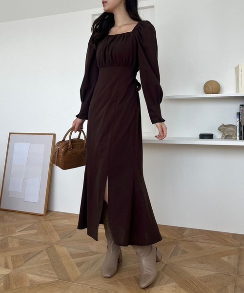 one after another NICE CLAUP(ワンアフターアナザーナイスクラップ)の「【WEB限定】バックリボン美シルエットワンピース(ワンピース・レディース・ボルドー/ダークブラウン/ブラック・FREE)」の12枚目の写真