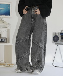 MSG | 【12oz】オーバーサイズバギーワイドバイカーデニムパンツ ウォッシュ/ヴィンテージ加工【UNISEX】(デニムパンツ)