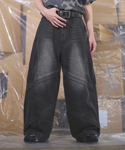 HYBRIDGE デニム パンツ  バギーパンツ セール】【12oz】オーバーサイズバギーワイドバイカーデニム