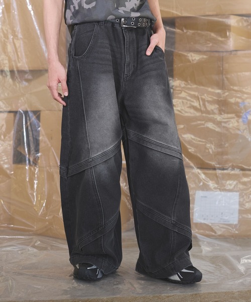 MSG（エムエスジー）の「【12oz】オーバーサイズバギーワイドバイカーデニムパンツ ウォッシュ／ヴィンテージ加工【UNISEX】（デニムパンツ・メンズ・ブラック系/ブルー系/ブラック系2/ブルー系2/ブラウン系・L/M/S/XL）」の9枚目の写真