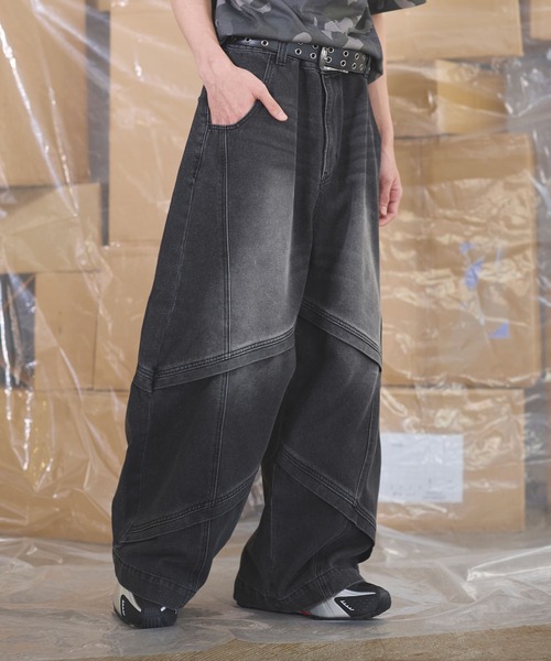 S／グラムglamb／ヴィンテージ加工￼ オーバーオール￼／ワイドパンツ／バギー glamb(グラム) 24SSExtra Baggy Bleach DenimバギーブリーチUSED