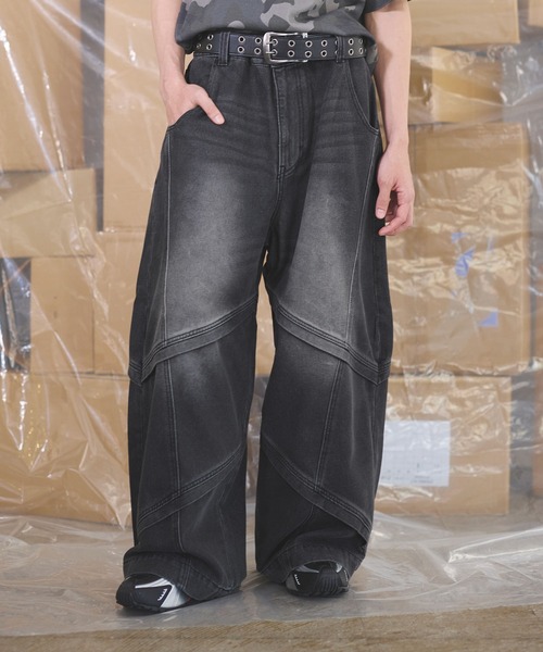 MSG（エムエスジー）の「【12oz】オーバーサイズバギーワイドバイカーデニムパンツ ウォッシュ／ヴィンテージ加工【UNISEX】（デニムパンツ・メンズ・ブラック系/ブルー系/ブラック系2/ブルー系2/ブラウン系・L/M/S/XL）」の12枚目の写真