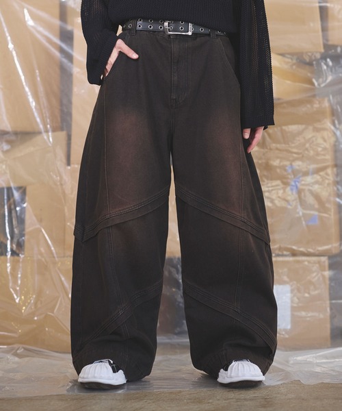 S／グラムglamb／ヴィンテージ加工￼ オーバーオール￼／ワイドパンツ／バギー glamb(グラム) 24SSExtra Baggy Bleach DenimバギーブリーチUSED