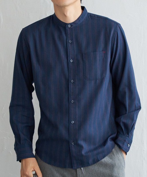 ikka（イッカ）の「イージーケアフランネルバンドカラーシャツ（シャツ/ブラウス・メンズ・チャコールグレー/ホワイト/ブラック/ネイビー・M/L/XL/S）」の4枚目の写真