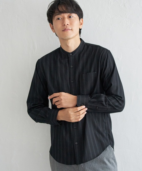 ikka（イッカ）の「イージーケアフランネルバンドカラーシャツ（シャツ/ブラウス・メンズ・チャコールグレー/ホワイト/ブラック/ネイビー・M/L/XL/S）」の6枚目の写真