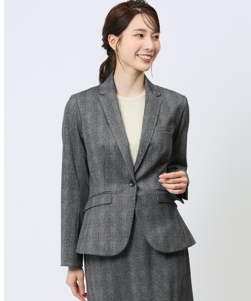m.f.editorial(エムエフエディトリアル)の「【ストレッチ ハンドウォッシャブル】m.f.エディトリアル レディース ポンチ 1ボタンジャケット チェックグレー(セットアップ可能)(スーツジャケット・レディース・グレー・LARGE/X-LARGE/S/MEDIUM)」の1枚目の写真