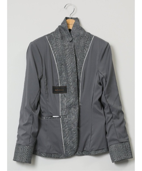 m.f.editorial(エムエフエディトリアル)の「【ストレッチ ハンドウォッシャブル】m.f.エディトリアル レディース ポンチ 1ボタンジャケット チェックグレー(セットアップ可能)(スーツジャケット・レディース・グレー・LARGE/X-LARGE/S/MEDIUM)」の4枚目の写真