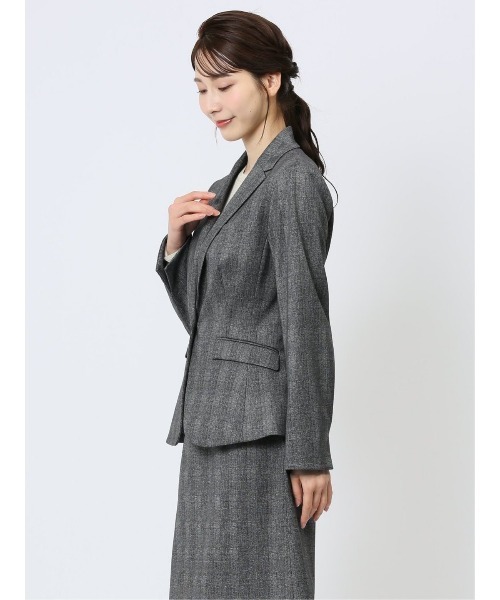 m.f.editorial(エムエフエディトリアル)の「【ストレッチ ハンドウォッシャブル】m.f.エディトリアル レディース ポンチ 1ボタンジャケット チェックグレー(セットアップ可能)(スーツジャケット・レディース・グレー・LARGE/X-LARGE/S/MEDIUM)」の16枚目の写真