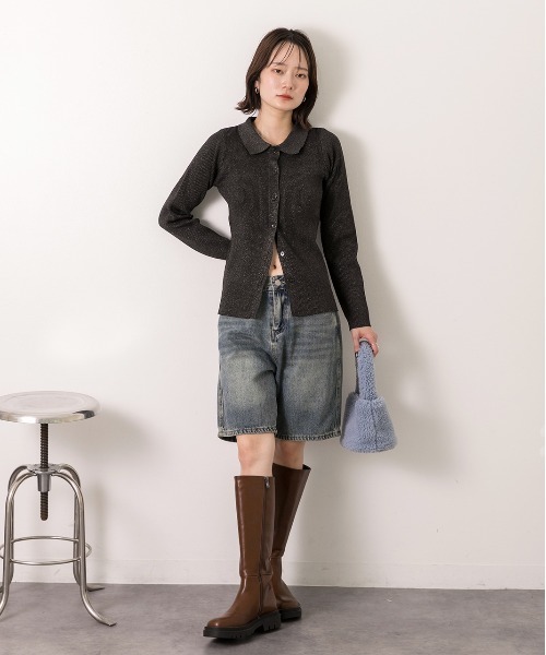 ad thie(アドティエ)の「ラメニット・襟付き コンパクトカーディガン(カーディガン/ボレロ・レディース・ブラック/レッド/グレー/ブラウン・FREE)」の9枚目の写真