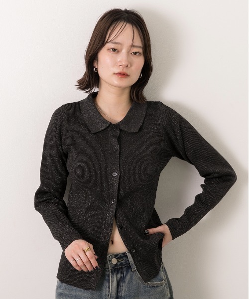 ad thie(アドティエ)の「ラメニット・襟付き コンパクトカーディガン(カーディガン/ボレロ・レディース・ブラック/レッド/グレー/ブラウン・FREE)」の13枚目の写真