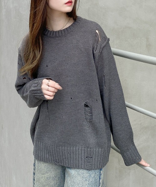 INGNI(イング)の「ブロークンニット(ニット/セーター・レディース・チャコールグレー/ブルー/アイボリー・M)」の16枚目の写真
