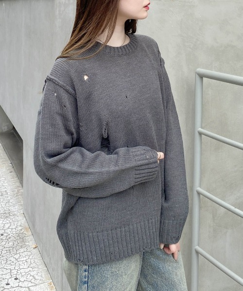 INGNI(イング)の「ブロークンニット(ニット/セーター・レディース・チャコールグレー/ブルー/アイボリー・M)」の17枚目の写真