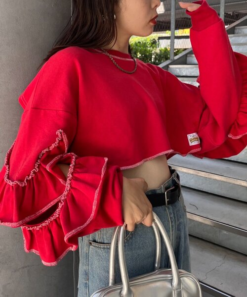 HELLO.SANFRANCISCO（ハローサンフランシスコ）の「【HELLO.SANFRANCISCO】カットアウトフリルトップス（Tシャツ/カットソー・レディース・レッド/ベージュ/ネイビー・ONE SIZE）」の6枚目の写真