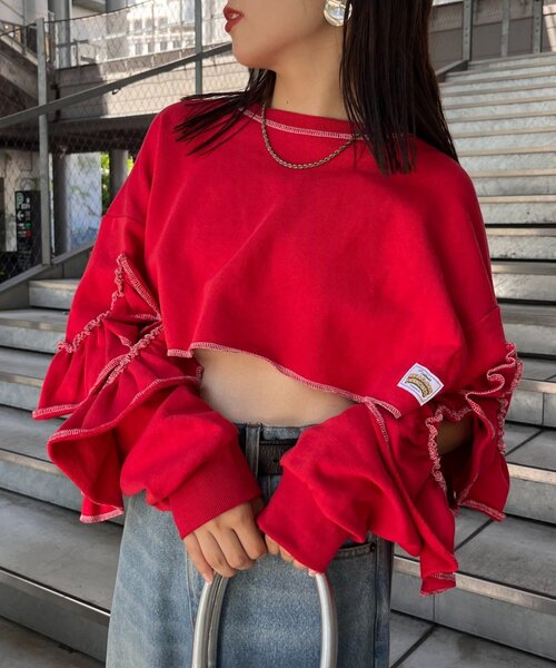 HELLO.SANFRANCISCO（ハローサンフランシスコ）の「【HELLO.SANFRANCISCO】カットアウトフリルトップス（Tシャツ/カットソー・レディース・レッド/ベージュ/ネイビー・ONE SIZE）」の8枚目の写真