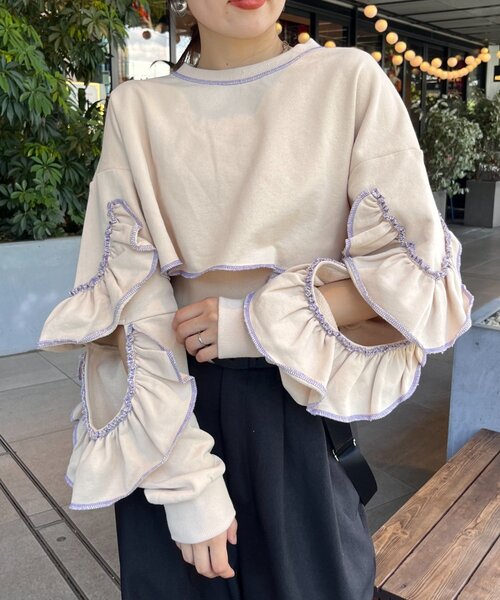 HELLO.SANFRANCISCO（ハローサンフランシスコ）の「【HELLO.SANFRANCISCO】カットアウトフリルトップス（Tシャツ/カットソー・レディース・レッド/ベージュ/ネイビー・ONE SIZE）」の20枚目の写真