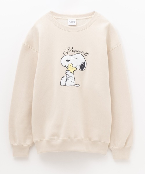 PEANUTS(ピーナッツ)の「PEANUTS スヌーピー さがら刺繍 ルーズシルエットトレーナー(スウェット・レディース・ベージュ/ブラック/クリーム/杢グレー・フリー)」の12枚目の写真