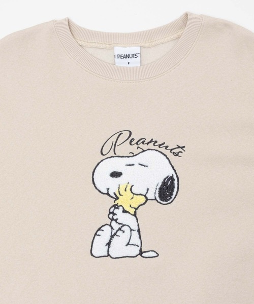 PEANUTS(ピーナッツ)の「PEANUTS スヌーピー さがら刺繍 ルーズシルエットトレーナー(スウェット・レディース・ベージュ/ブラック/クリーム/杢グレー・フリー)」の14枚目の写真