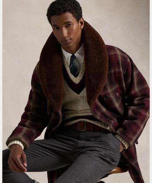 【美品】ラルフローレン　ピーコート　チェック　ダブル　ファー　L相当 POLO RALPH LAUREN（ポロ ラルフ ローレン）の「シアリングカラー