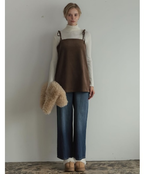 Re:EDIT（リエディ）の「[2024-25 WINTER COLLECTION]微起毛ツイルバックシャンキャミソールチュニック（キャミソール・レディース・グレー/ブラック/ブラウン・MEDIUM/LARGE）」の4枚目の写真
