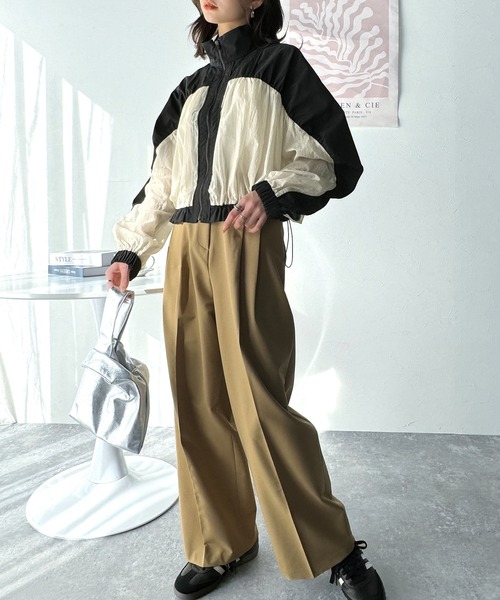 セール】柔らかなシアーが魅力。軽量ナイロン異素材ドッキングギャザー