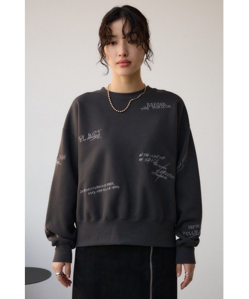 AZUL by moussy(アズールバイマウジー)の「ランダムロゴウラケトップス(スウェット・レディース・オフホワイト/チャコールグレー・FREE)」の6枚目の写真