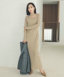 anuans アニュアンス　デザインネックナローニットワンピース S カーキ anuans アニュアンス デザインネックナローニットワンピース S
