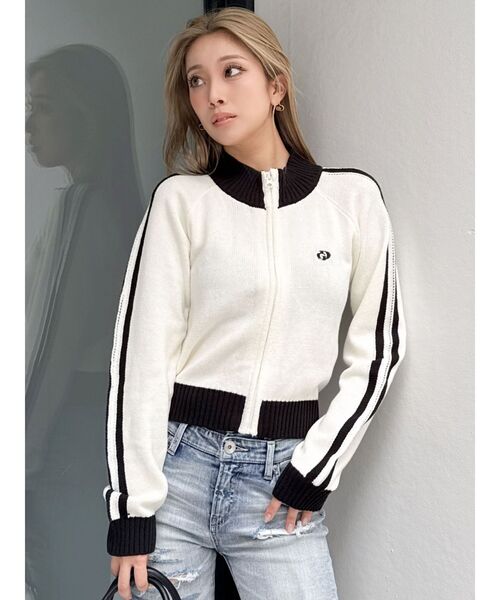 GYDA（ジェイダ）の「GDアームラインニットブルゾン（カーディガン/ボレロ・レディース・ブラック/チャコールグレー/オフホワイト・FREE）」の2枚目の写真