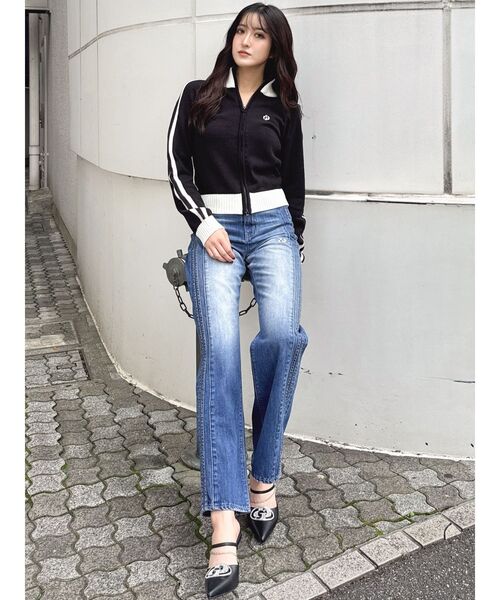 GYDA（ジェイダ）の「GDアームラインニットブルゾン（カーディガン/ボレロ・レディース・ブラック/チャコールグレー/オフホワイト・FREE）」の5枚目の写真