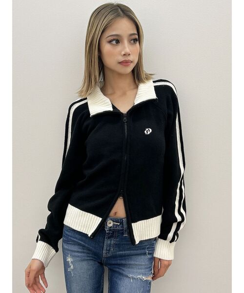 GYDA（ジェイダ）の「GDアームラインニットブルゾン（カーディガン/ボレロ・レディース・ブラック/チャコールグレー/オフホワイト・FREE）」の7枚目の写真