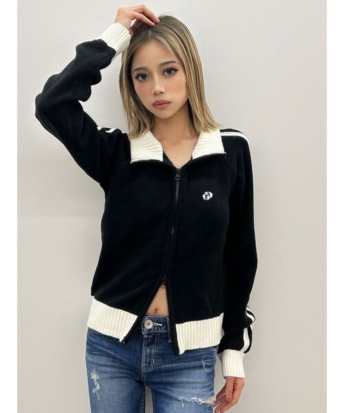 GYDA（ジェイダ）の「GDアームラインニットブルゾン（カーディガン/ボレロ・レディース・ブラック/チャコールグレー/オフホワイト・FREE）」の8枚目の写真
