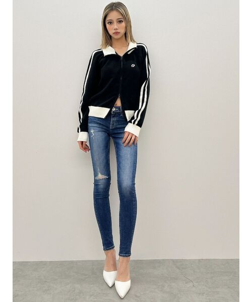 GYDA（ジェイダ）の「GDアームラインニットブルゾン（カーディガン/ボレロ・レディース・ブラック/チャコールグレー/オフホワイト・FREE）」の11枚目の写真