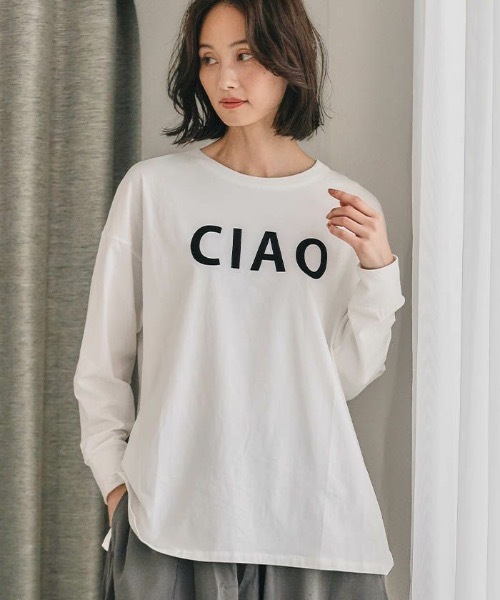 aquagarage（アクアガレージ）の「長袖ロゴTシャツ（Tシャツ/カットソー・レディース・ブラック/グレイッシュベージュ/ホワイト・M）」の2枚目の写真